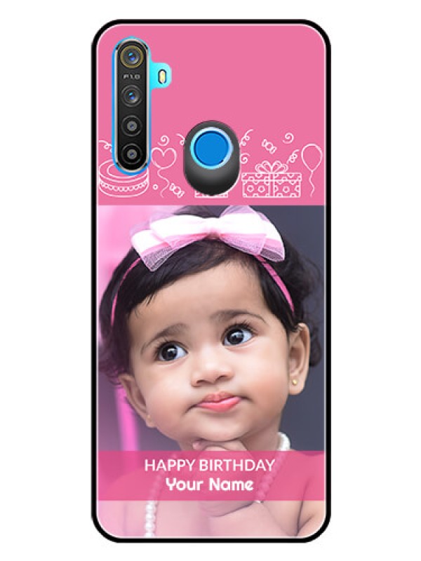 Custom Realme Narzo 10 Photo Printing on Glass Case  - with Birthday Line Art Design