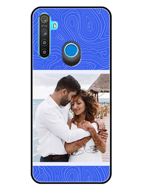 Custom Narzo 10 Custom Glass Mobile Case - Curved line art with blue and white Design