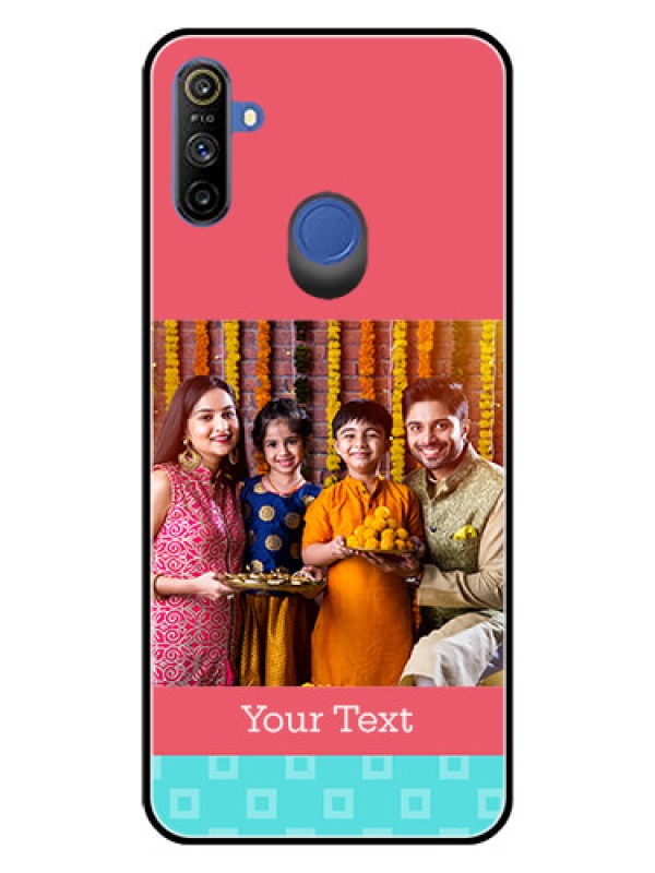 Custom Realme Narzo 10A Personalized Glass Phone Case  - Peach & Blue Color Design