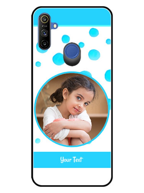 Custom Realme Narzo 10A Photo Printing on Glass Case  - Blue Bubbles Pattern Design