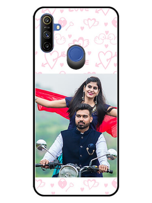 Custom Realme Narzo 10A Custom Glass Mobile Case  - Pink Flying Heart Design