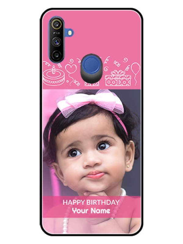 Custom Realme Narzo 10A Photo Printing on Glass Case  - with Birthday Line Art Design