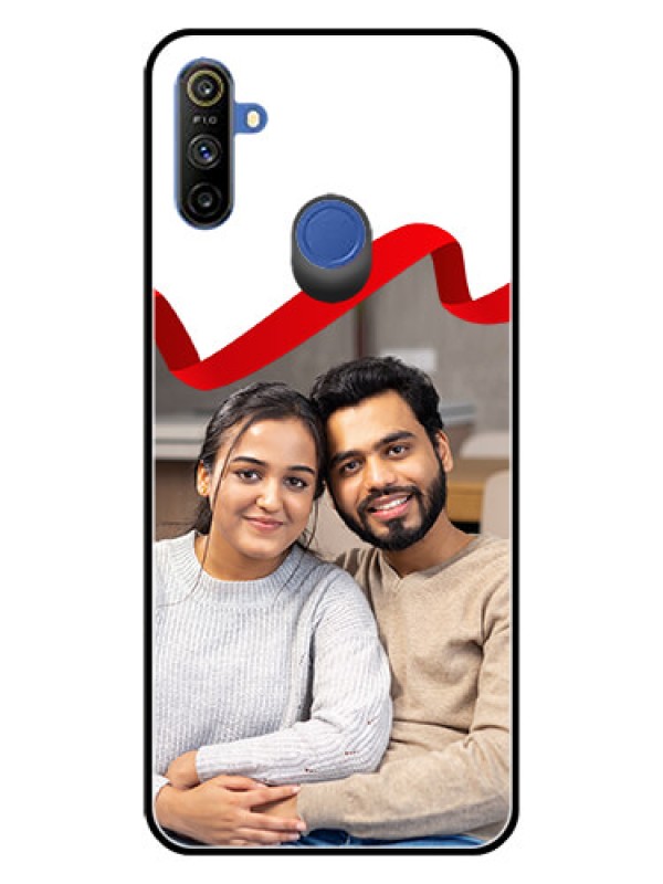 Custom Realme Narzo 10A Photo Printing on Glass Case  - Red Ribbon Frame Design