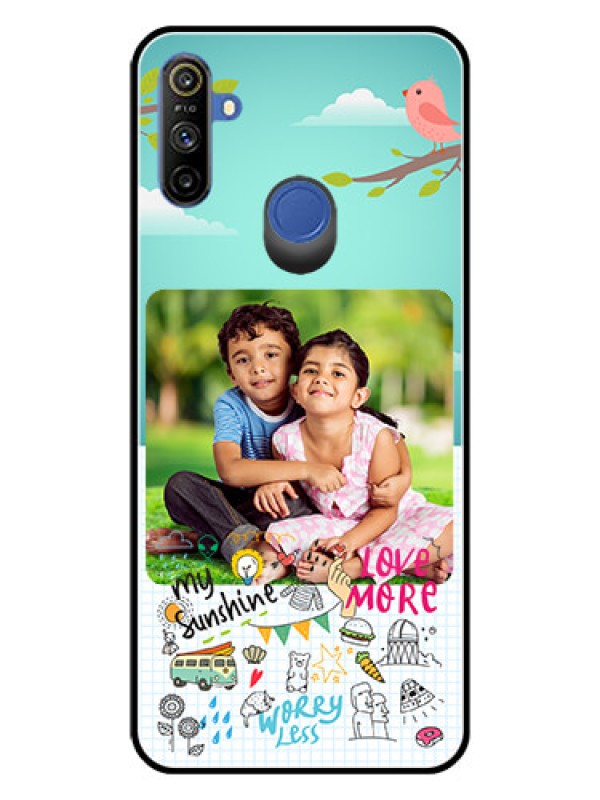 Custom Realme Narzo 10A Photo Printing on Glass Case  - Doodle love Design
