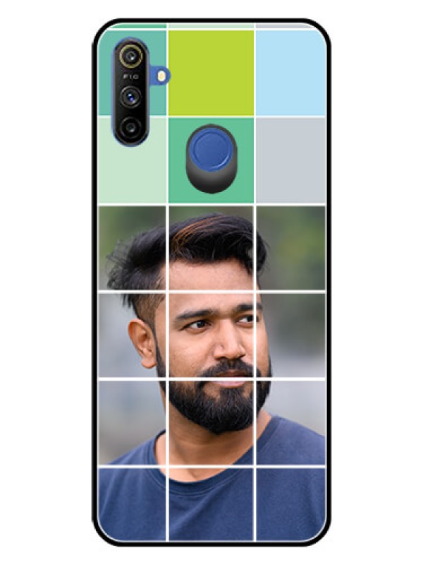 Custom Realme Narzo 10A Photo Printing on Glass Case  - with white box pattern 