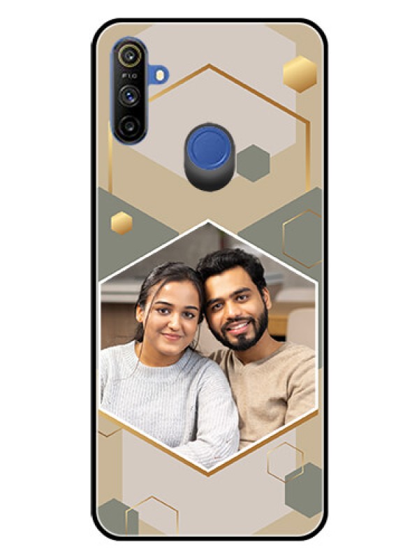 Custom Narzo 10A Photo Printing on Glass Case - Stylish Hexagon Pattern Design