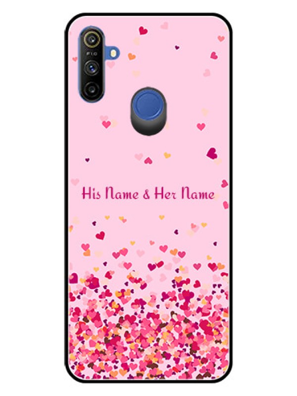 Custom Narzo 10A Photo Printing on Glass Case - Floating Hearts Design