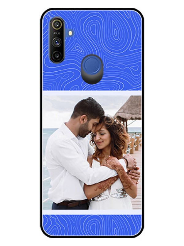 Custom Narzo 10A Custom Glass Mobile Case - Curved line art with blue and white Design