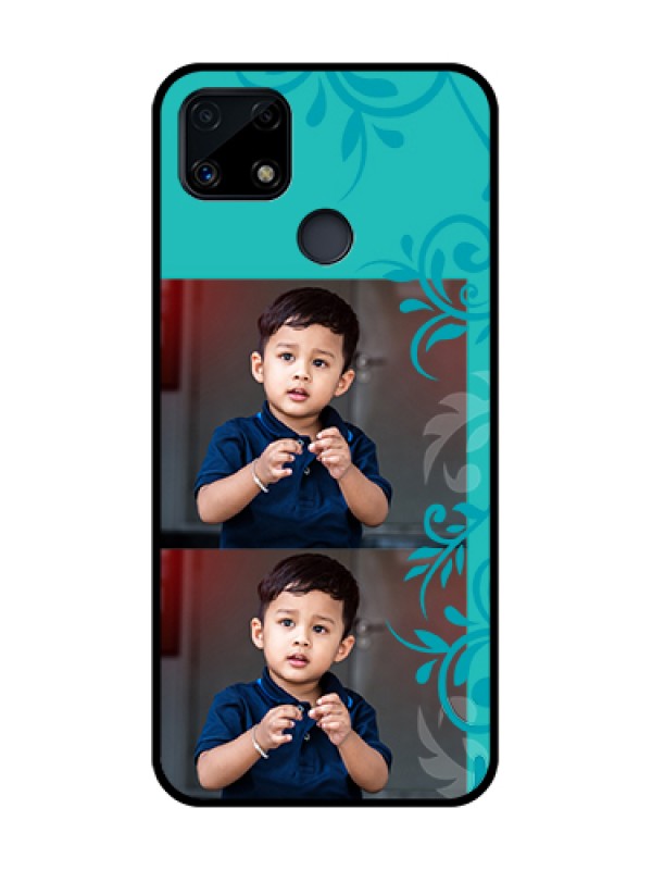 Custom Realme Narzo 20 Personalized Glass Phone Case  - with Photo and Green Floral Design 