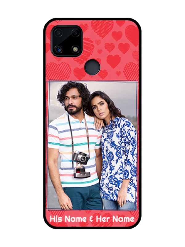 Custom Realme Narzo 20 Photo Printing on Glass Case  - with Red Heart Symbols Design