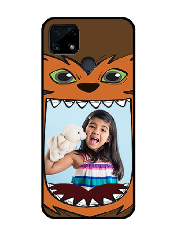 Custom Realme Narzo 20 Photo Printing on Glass Case  - Owl Monster Back Case Design