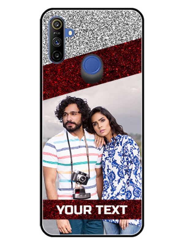 Custom Narzo 20A Personalized Glass Phone Case  - Image Holder with Glitter Strip Design