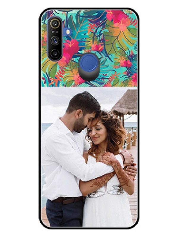 Custom Narzo 20A Photo Printing on Glass Case  - Watercolor Floral Design