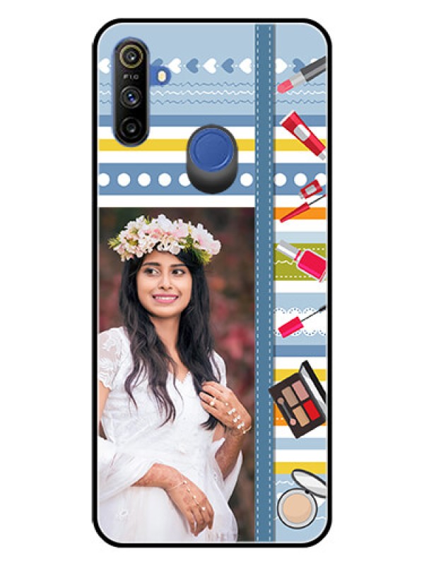 Custom Narzo 20A Personalized Glass Phone Case  - Makeup Icons Design