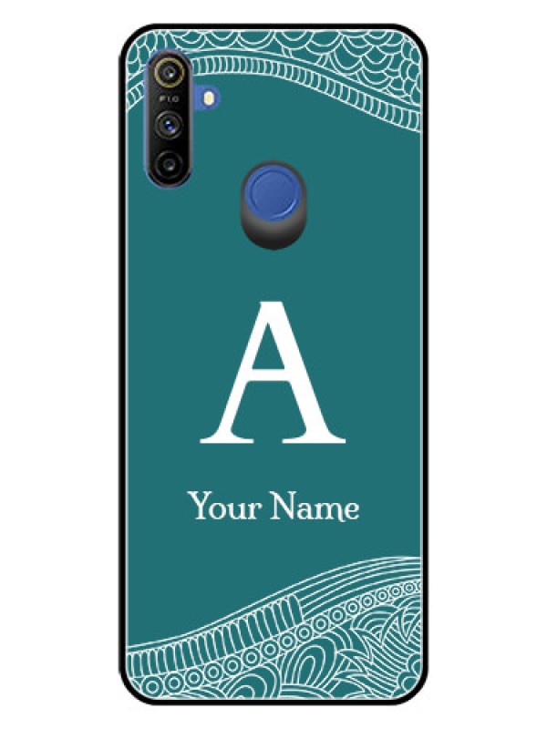 Custom Narzo 20A Personalized Glass Phone Case - line art pattern with custom name Design
