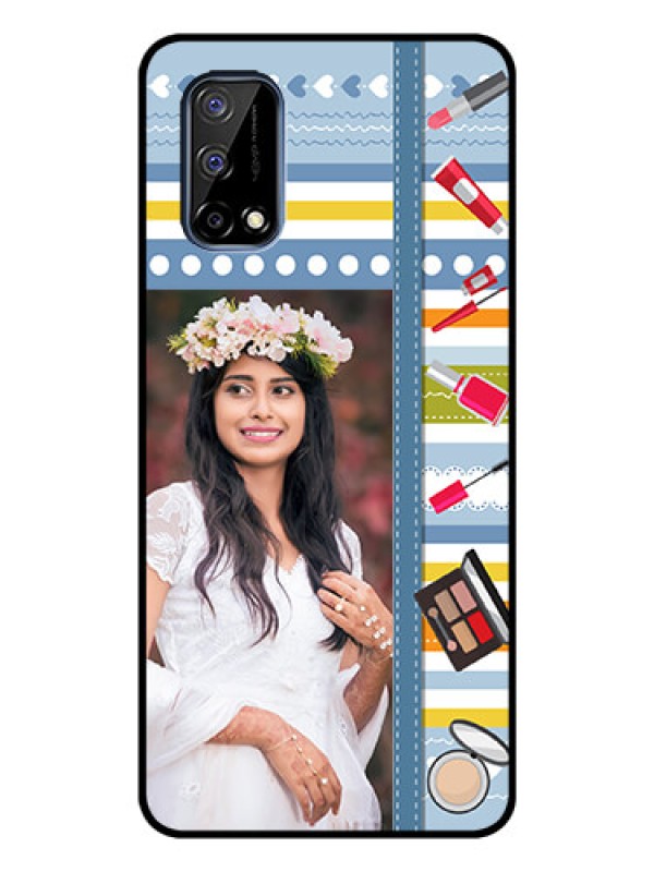 Custom Realme Narzo 30 Pro 5G Personalized Glass Phone Case - Makeup Icons Design