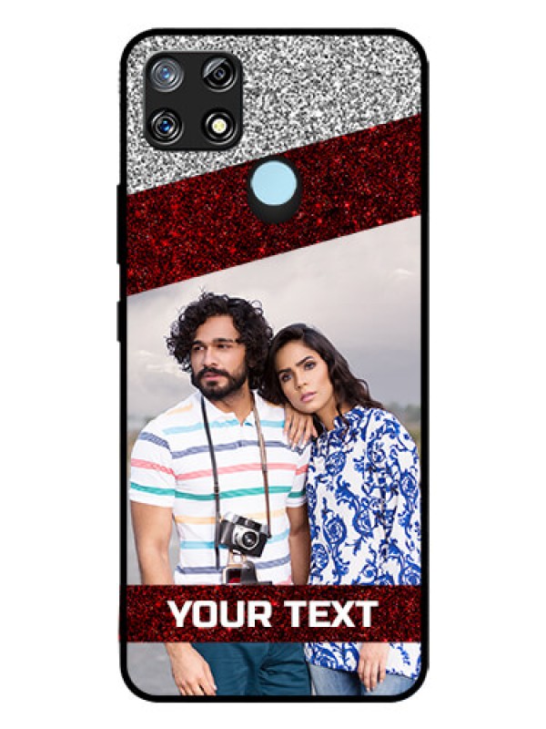 Custom Narzo 30A Personalized Glass Phone Case  - Image Holder with Glitter Strip Design