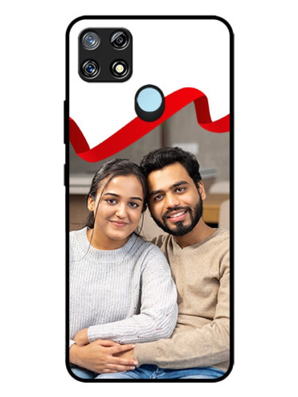 Custom Narzo 30A Photo Printing on Glass Case  - Red Ribbon Frame Design