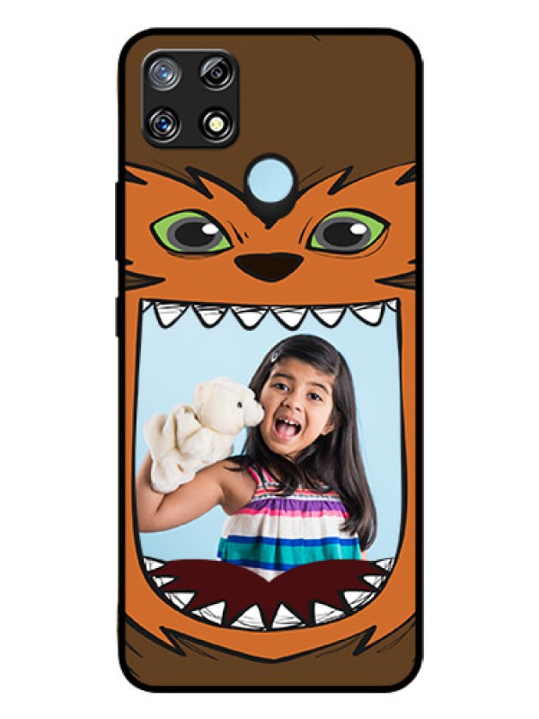 Custom Narzo 30A Photo Printing on Glass Case  - Owl Monster Back Case Design