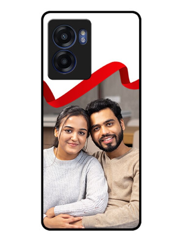 Custom Realme Narzo 50 5G Photo Printing on Glass Case - Red Ribbon Frame Design