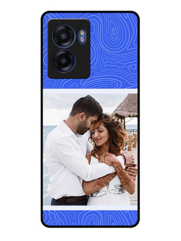 Custom Narzo 50 5G Custom Glass Mobile Case - Curved line art with blue and white Design