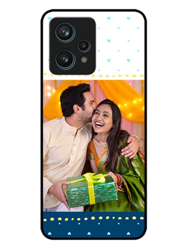 Custom Narzo 50 Pro 5G Personalized Glass Phone Case - White and Blue Abstract Design