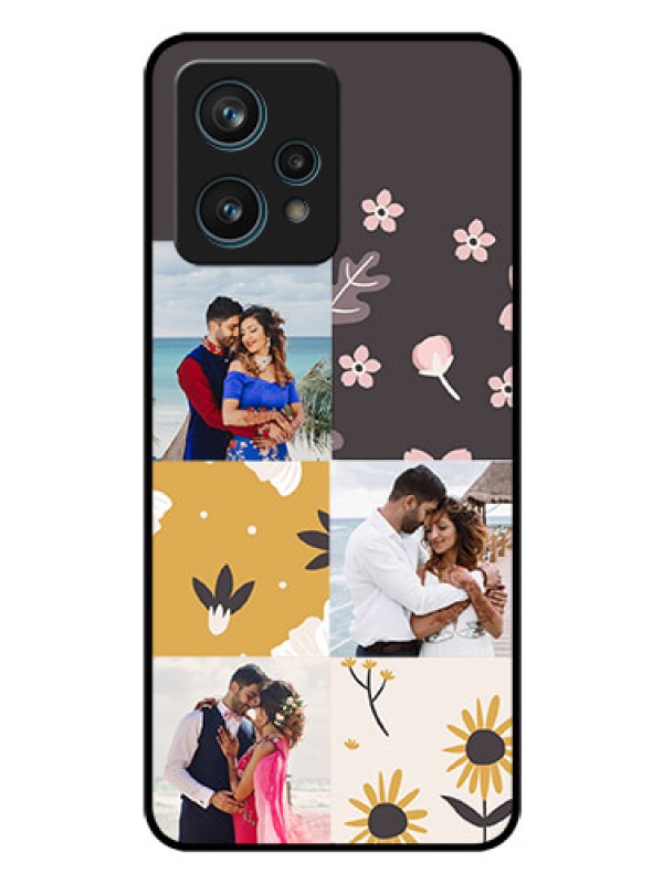 Custom Narzo 50 Pro 5G Photo Printing on Glass Case - 3 Images with Floral Design