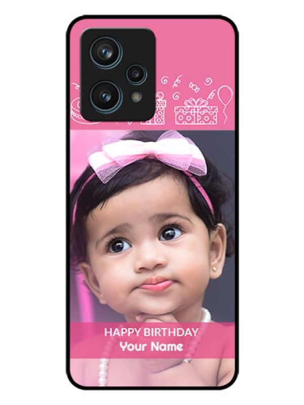 Custom Narzo 50 Pro 5G Photo Printing on Glass Case - with Birthday Line Art Design