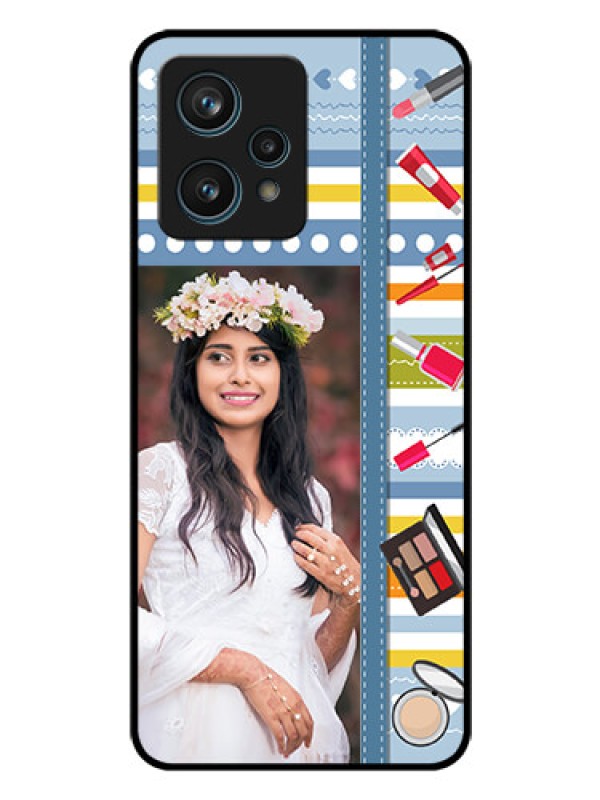 Custom Narzo 50 Pro 5G Personalized Glass Phone Case - Makeup Icons Design