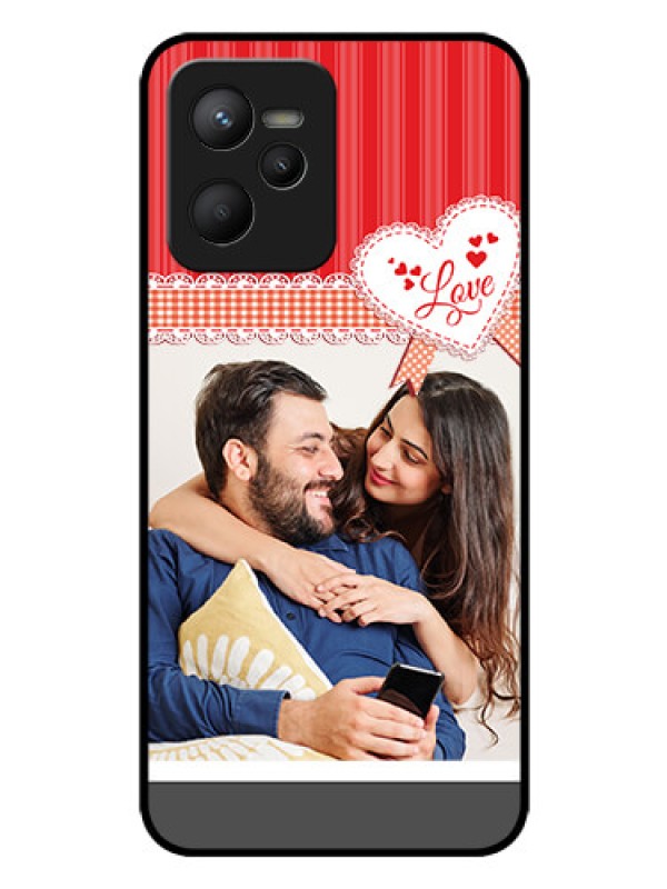 Custom Narzo 50A Prime Custom Glass Mobile Case - Red Love Pattern Design