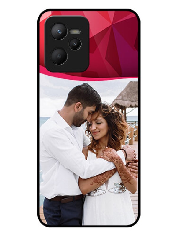 Custom Narzo 50A Prime Custom Glass Mobile Case - Red Abstract Design