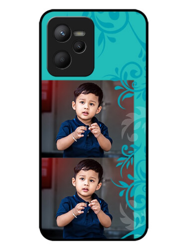 Custom Narzo 50A Prime Personalized Glass Phone Case - with Photo and Green Floral Design