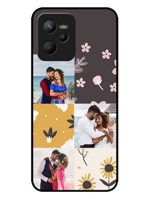 Custom Narzo 50A Prime Photo Printing on Glass Case - 3 Images with Floral Design
