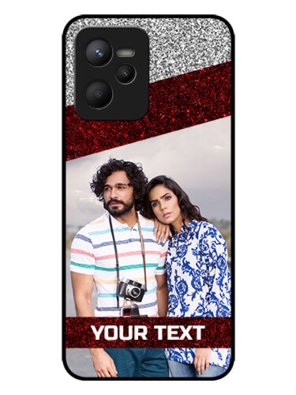 Custom Narzo 50A Prime Personalized Glass Phone Case - Image Holder with Glitter Strip Design