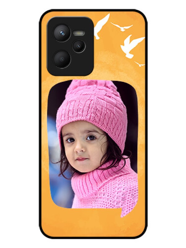 Custom Narzo 50A Prime Personalized Glass Phone Case - Water Color Design with Bird Icons