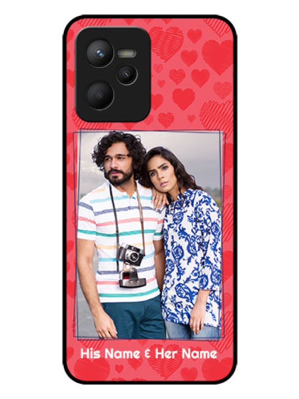Custom Narzo 50A Prime Photo Printing on Glass Case - with Red Heart Symbols Design