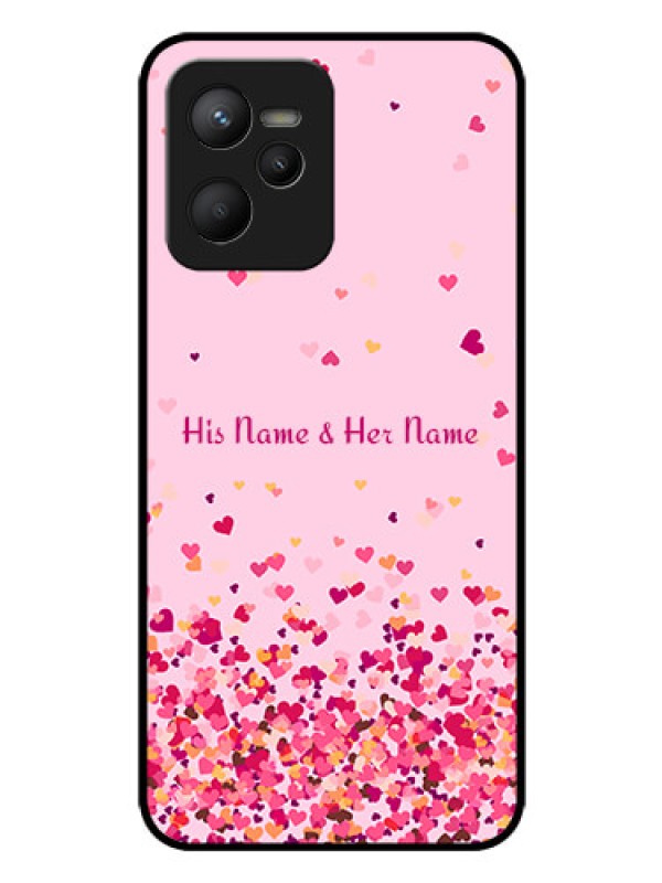 Custom Narzo 50A Prime Photo Printing on Glass Case - Floating Hearts Design