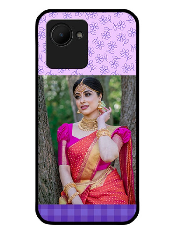 Custom Narzo 50i Prime Custom Glass Phone Case - Purple Floral Design