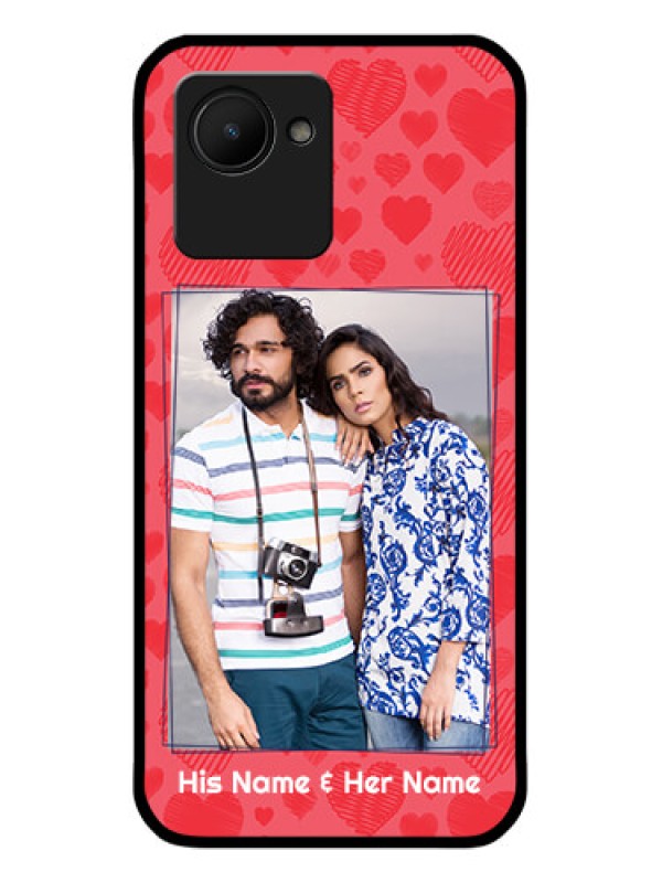 Custom Narzo 50i Prime Photo Printing on Glass Case - with Red Heart Symbols Design