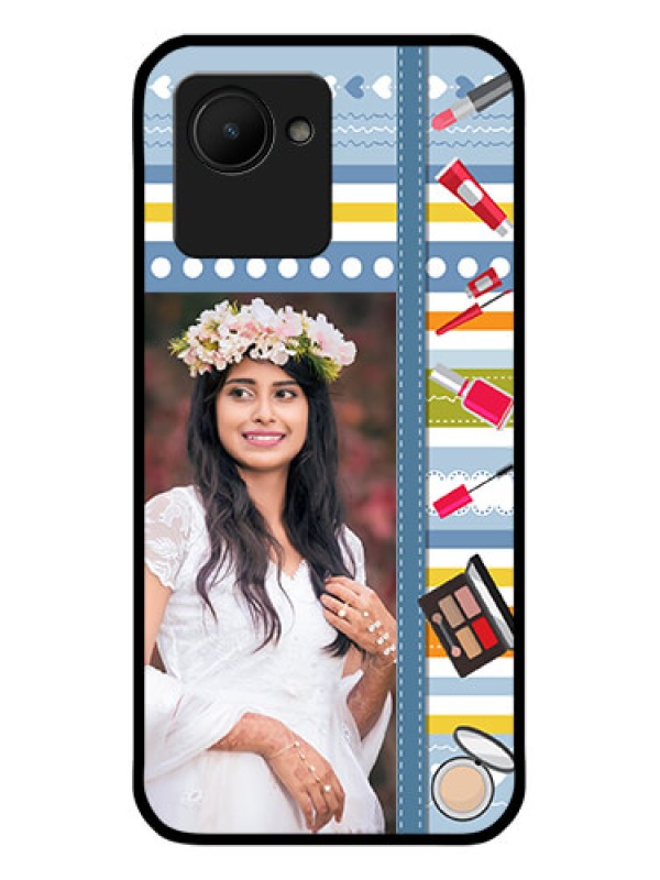 Custom Narzo 50i Prime Personalized Glass Phone Case - Makeup Icons Design