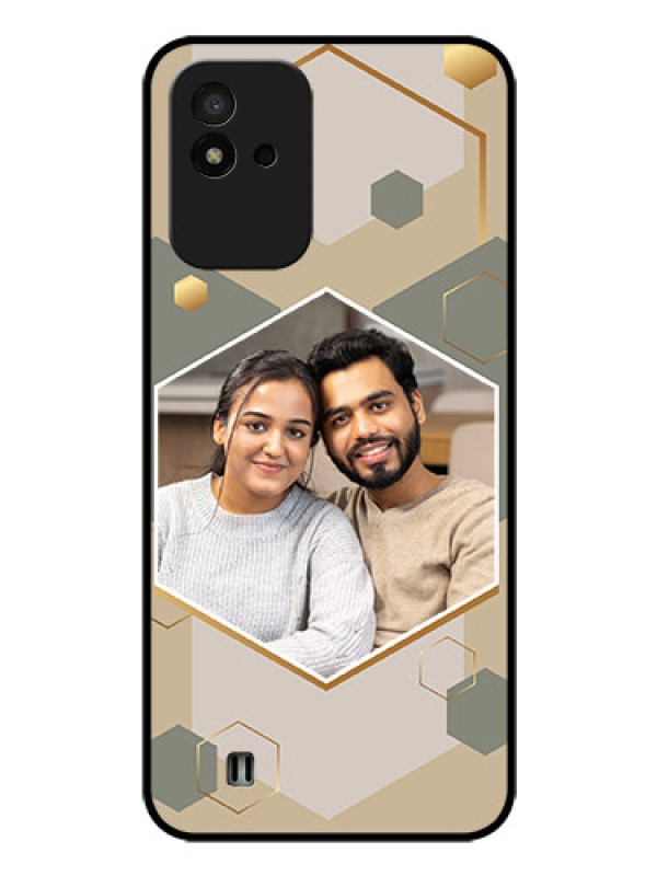 Custom Narzo 50I Photo Printing on Glass Case - Stylish Hexagon Pattern Design