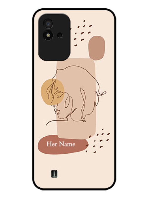Custom Narzo 50I Photo Printing on Glass Case - Calm Woman line art Design