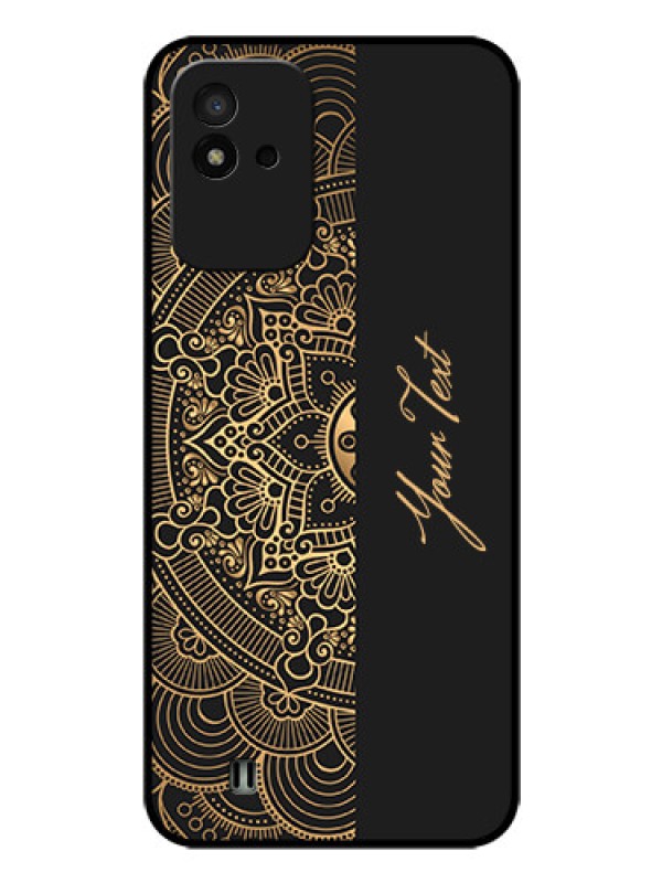 Custom Narzo 50I Photo Printing on Glass Case - Mandala art with custom text Design