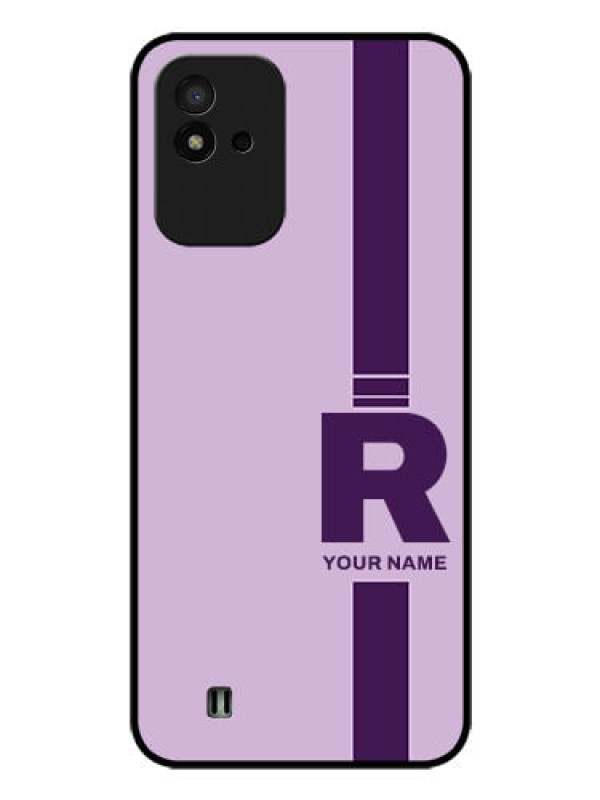 Custom Narzo 50I Photo Printing on Glass Case - Simple dual tone stripe with name Design