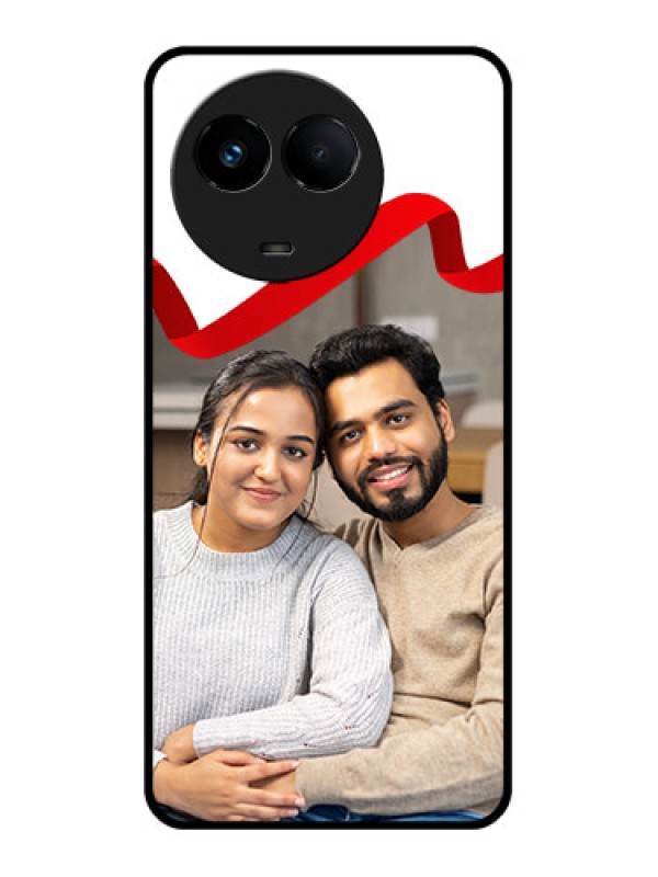 Custom Realme Narzo 60x 5G Photo Printing on Glass Case - Red Ribbon Frame Design