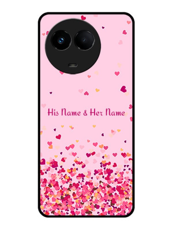 Custom Realme Narzo 60x 5G Photo Printing on Glass Case - Floating Hearts Design