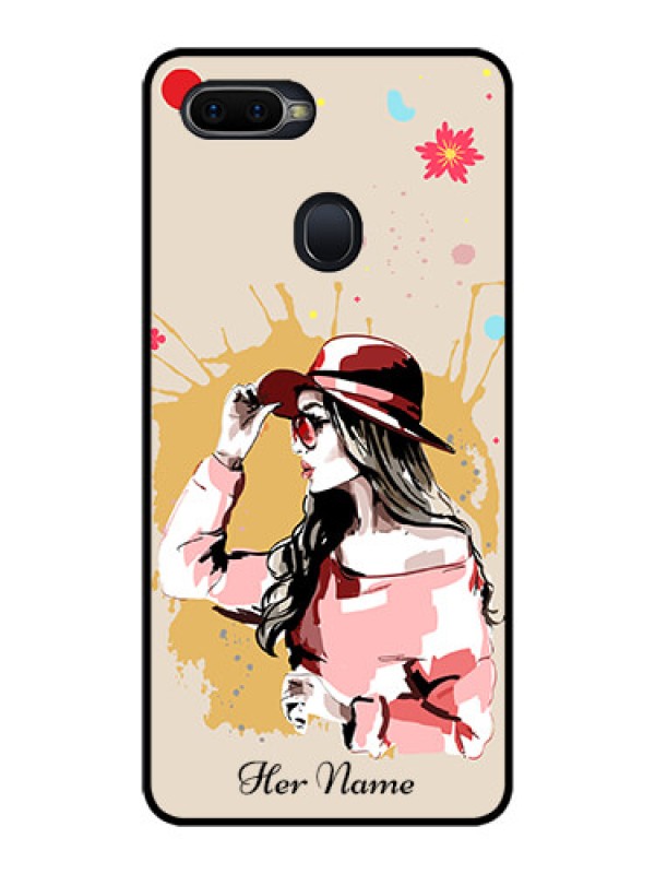 Custom Realme U1 Photo Printing on Glass Case - Women with pink hat Design
