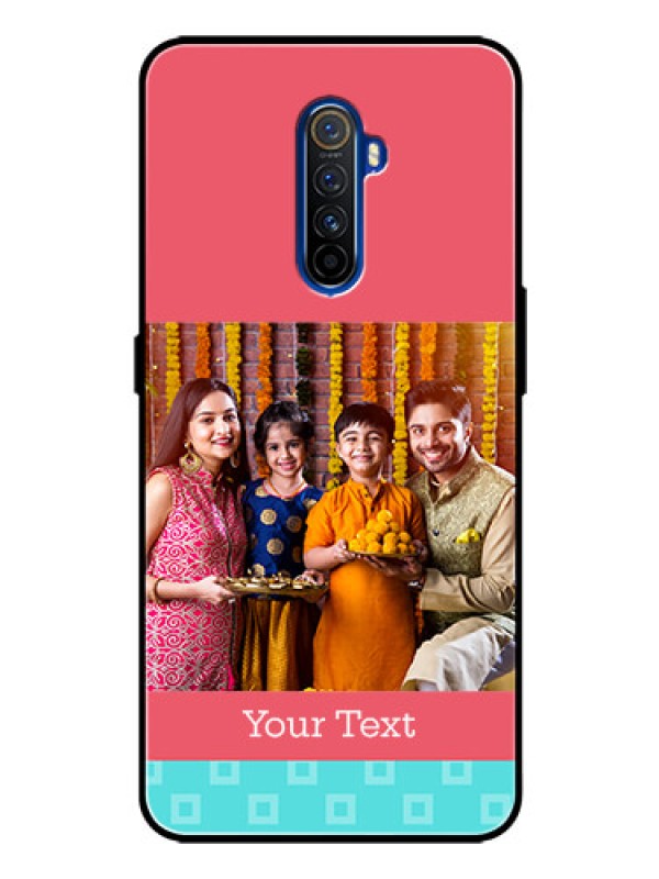 Custom Realme X2 Pro Personalized Glass Phone Case  - Peach & Blue Color Design