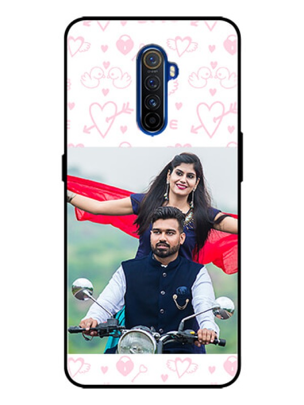 Custom Realme X2 Pro Custom Glass Mobile Case  - Pink Flying Heart Design