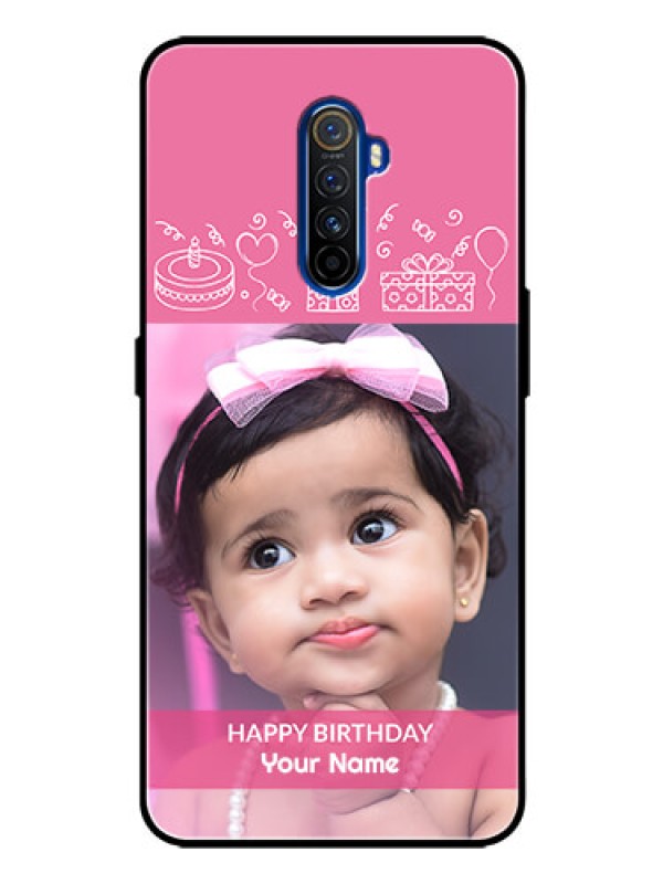 Custom Realme X2 Pro Photo Printing on Glass Case  - with Birthday Line Art Design